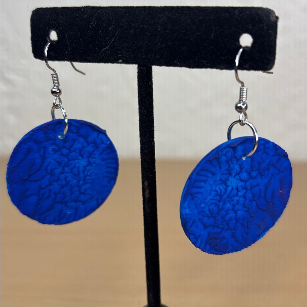 Royal Blue Textured wooden Dangle wooden Earrings